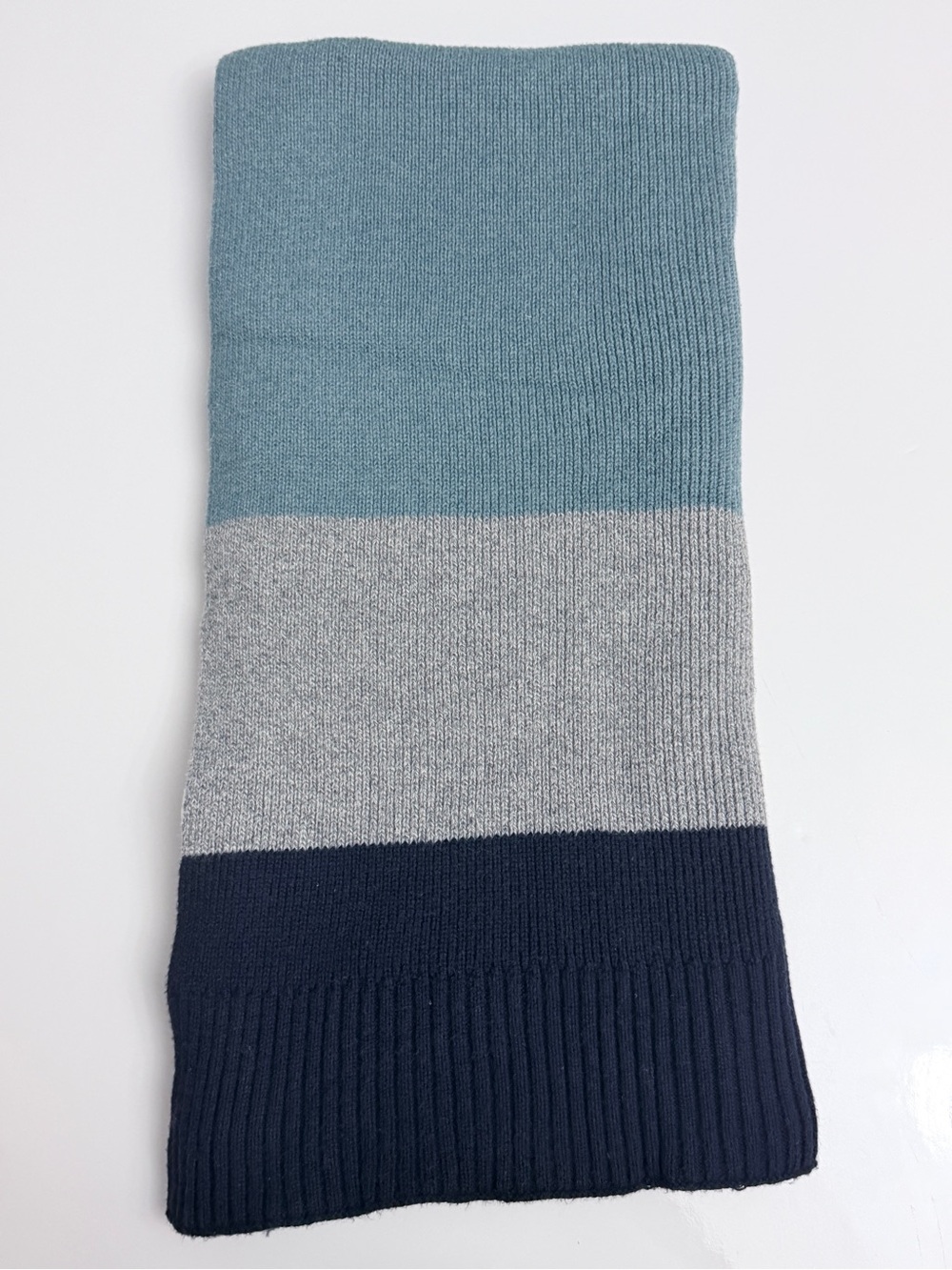 Banana Republic Men's Blue Grey Colorblock Long Knit Scarf Cotton Blend